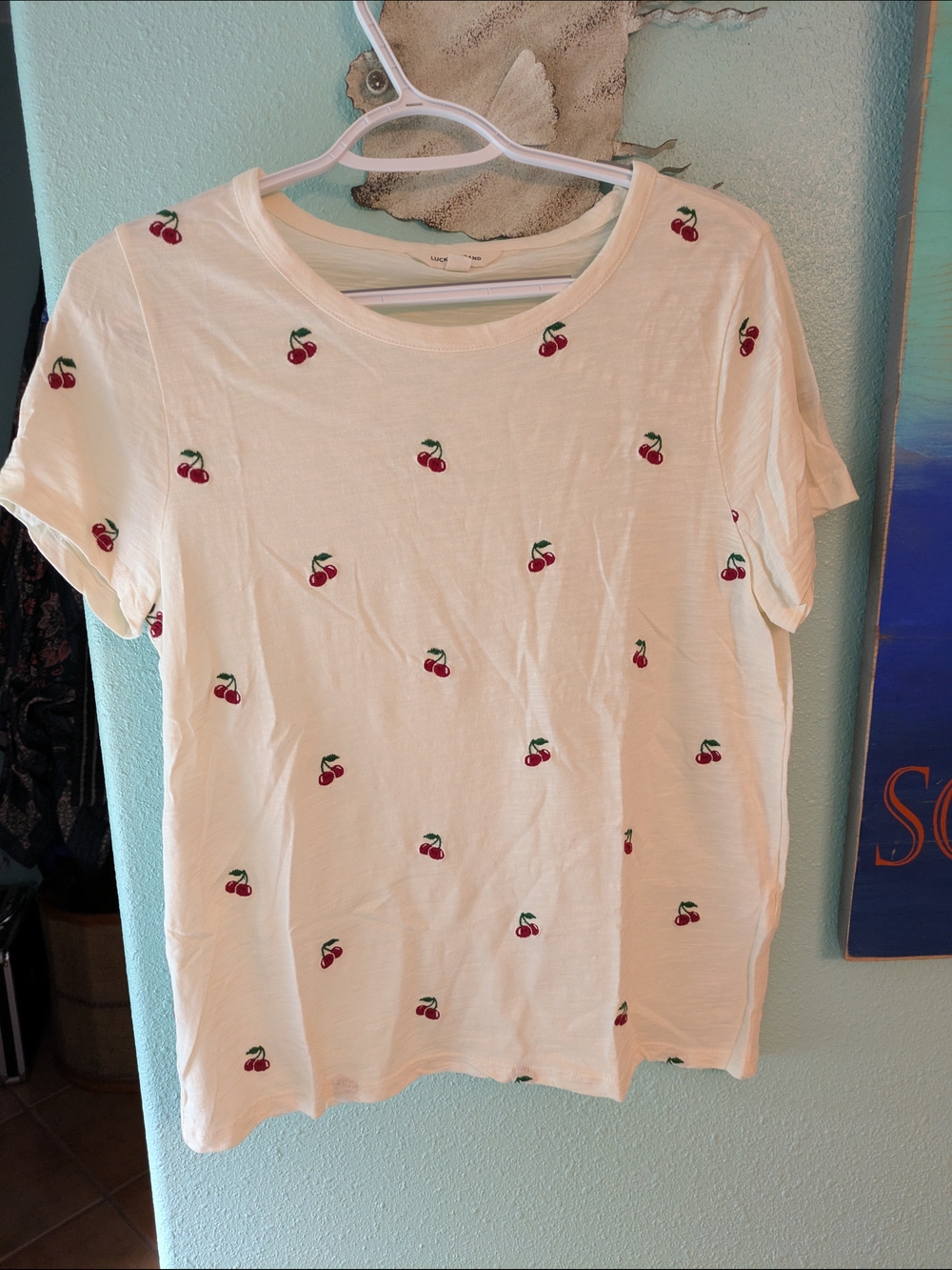 Cream Cherry Print Short Sleeve Women's Tee